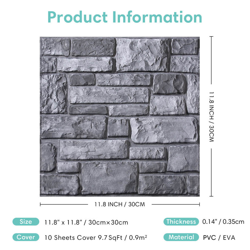 3D Rustic Grey Stone Peel and Stick Wall Tile
