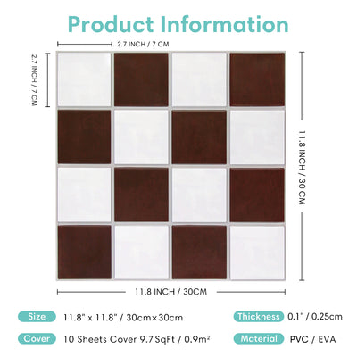 3D Red and White Square Peel and Stick Wall Tile