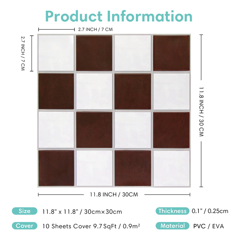 3D Red and White Square Peel and Stick Wall Tile