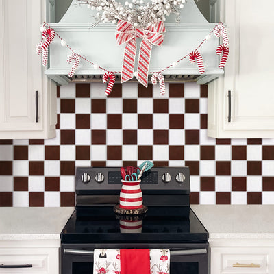 3D Red and White Square Peel and Stick Wall Tile