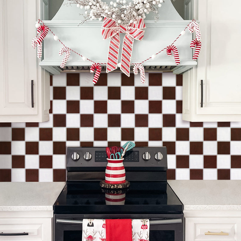 3D Red and White Square Peel and Stick Wall Tile