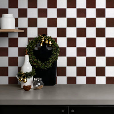 3D Red and White Square Peel and Stick Wall Tile