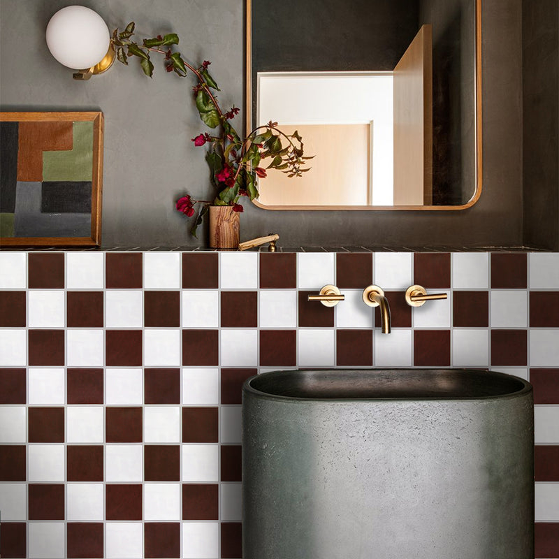 3D Red and White Square Peel and Stick Wall Tile