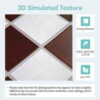 3D Red and White Square Peel and Stick Wall Tile