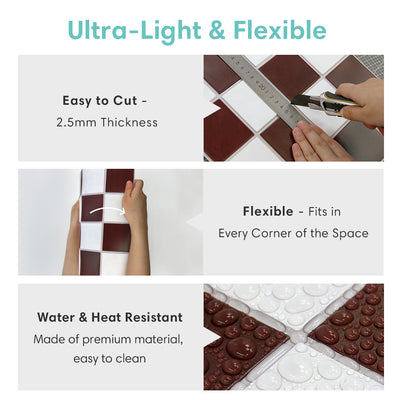 3D Red and White Square Peel and Stick Wall Tile