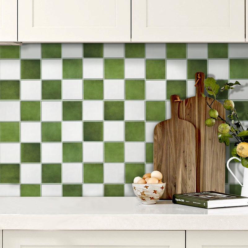 3D Green and White Square Peel and Stick Wall Tile