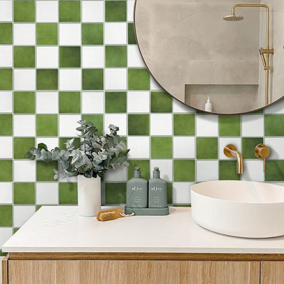 3D Green and White Square Peel and Stick Wall Tile