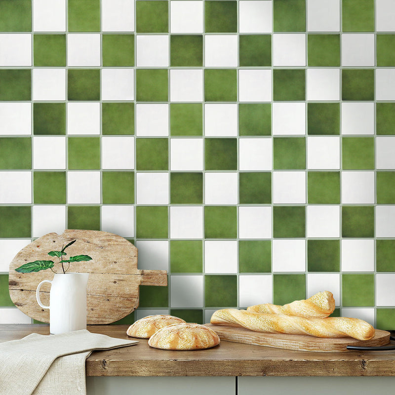 3D Green and White Square Peel and Stick Wall Tile