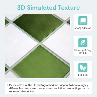3D Green and White Square Peel and Stick Wall Tile