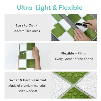 3D Green and White Square Peel and Stick Wall Tile