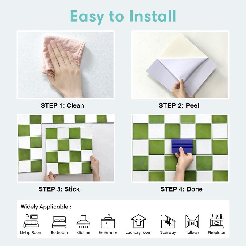 3D Green and White Square Peel and Stick Wall Tile