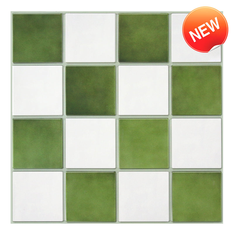 3D Green and White Square Peel and Stick Wall Tile