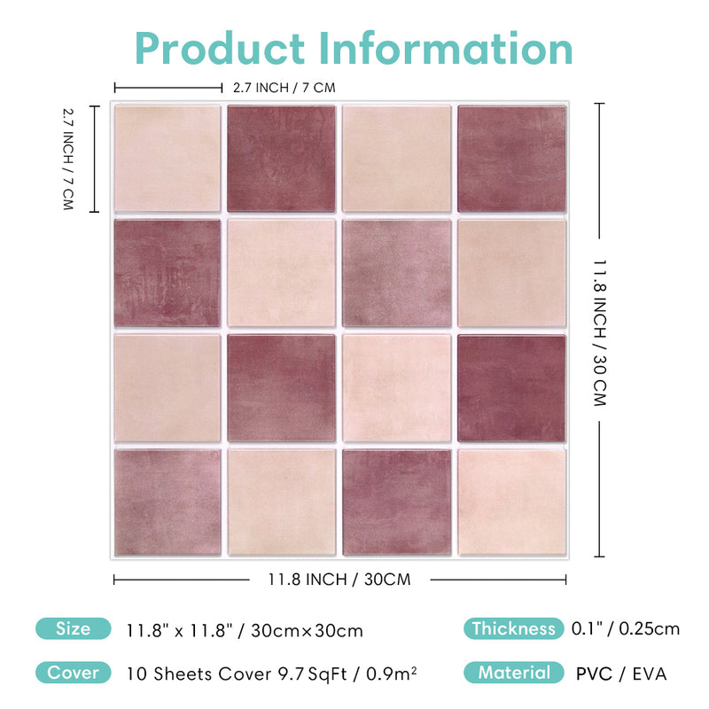 3D Dusty Rose Square Peel and Stick Wall Tile