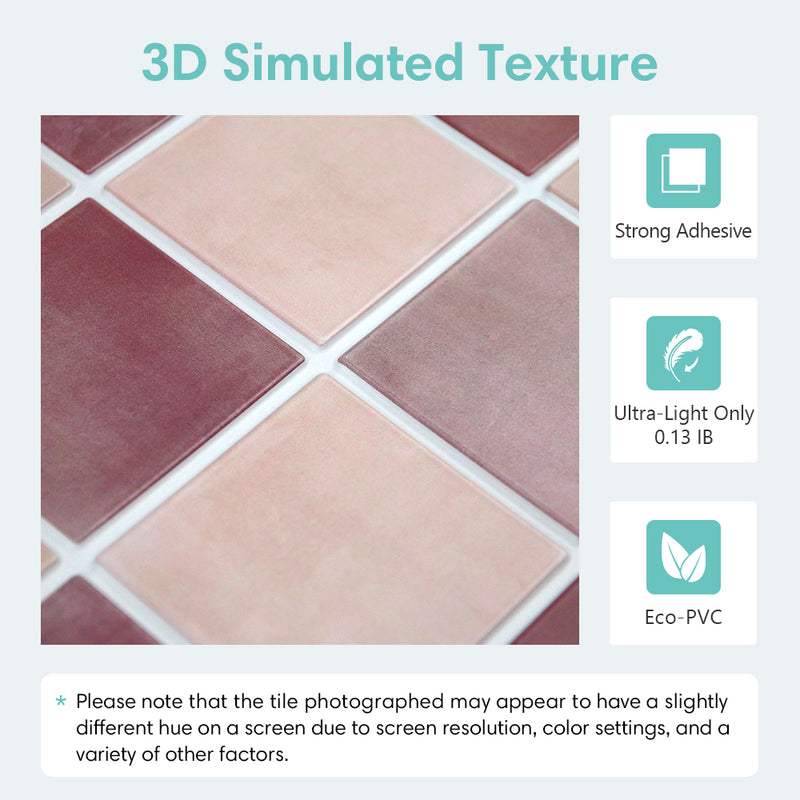 3D Dusty Rose Square Peel and Stick Wall Tile