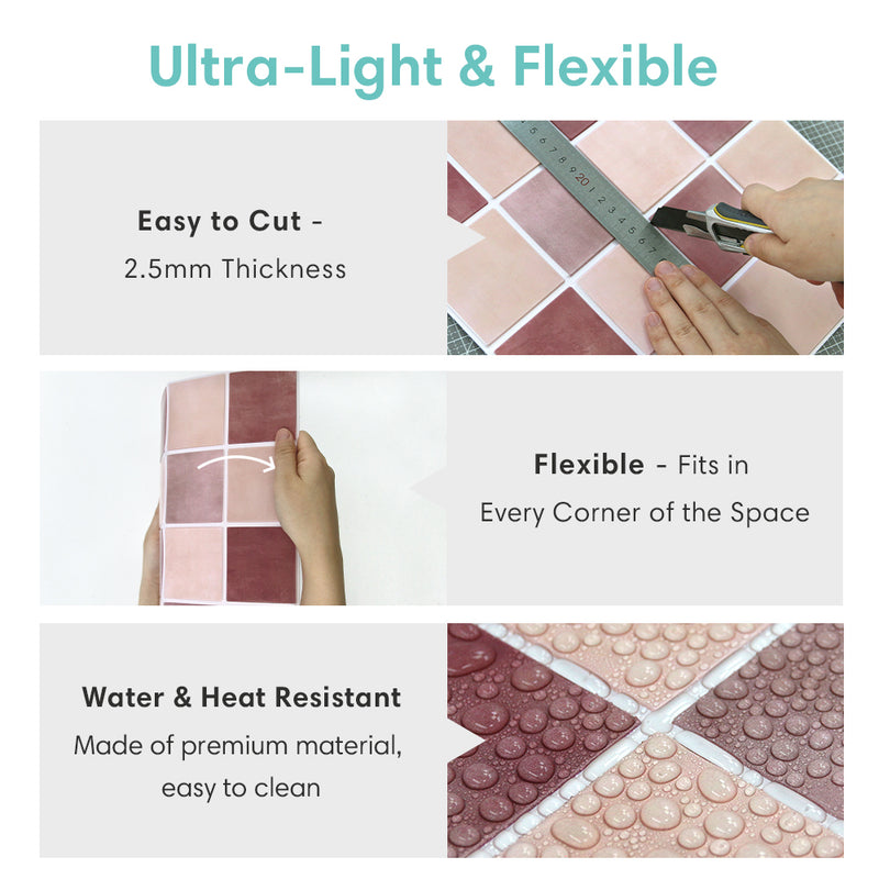 3D Dusty Rose Square Peel and Stick Wall Tile