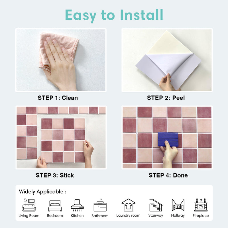 3D Dusty Rose Square Peel and Stick Wall Tile