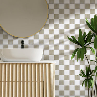 3D Beige and White Square Peel and Stick Wall Tile