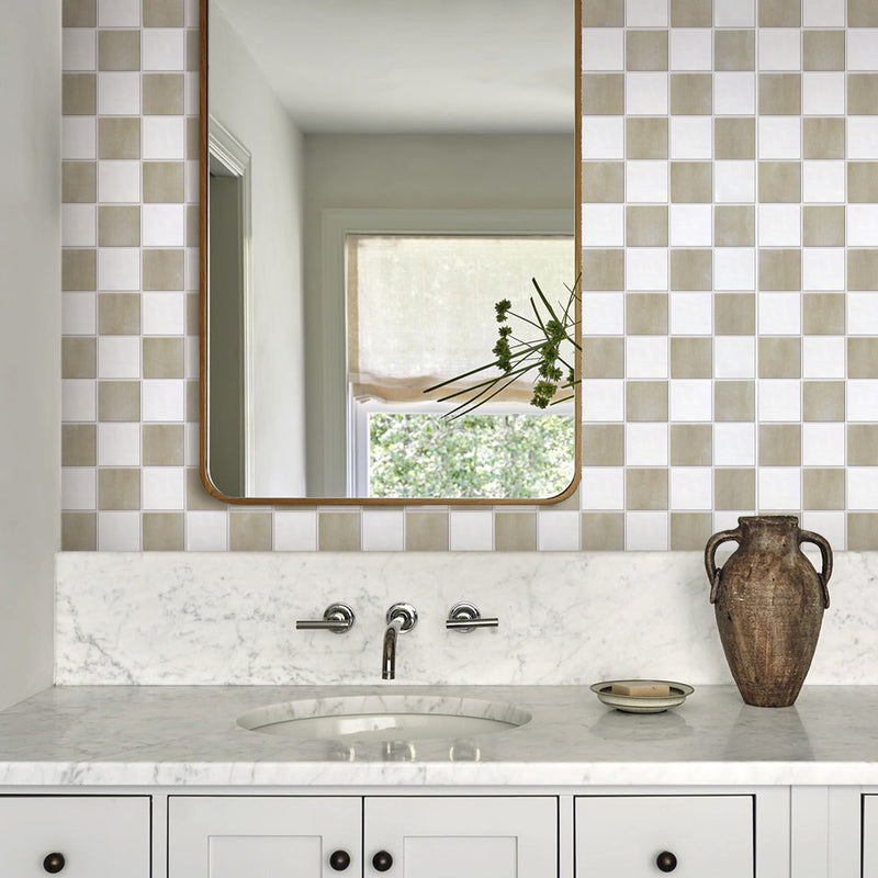 3D Beige and White Square Peel and Stick Wall Tile