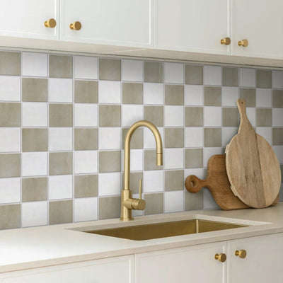 3D Beige and White Square Peel and Stick Wall Tile