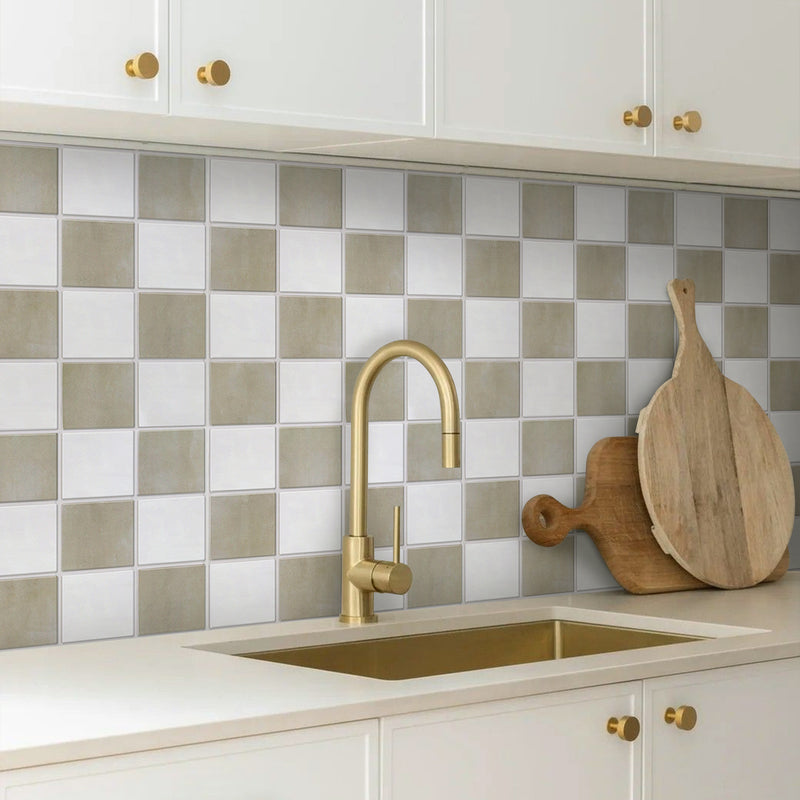 3D Beige and White Square Peel and Stick Wall Tile