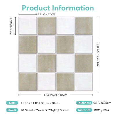 3D Beige and White Square Peel and Stick Wall Tile