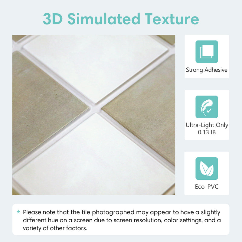 3D Beige and White Square Peel and Stick Wall Tile