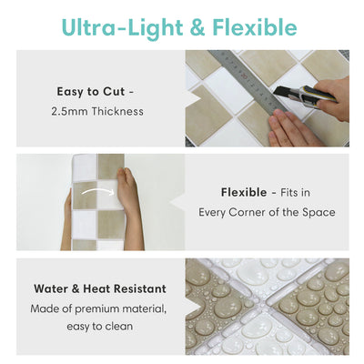 3D Beige and White Square Peel and Stick Wall Tile