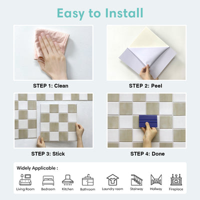 3D Beige and White Square Peel and Stick Wall Tile