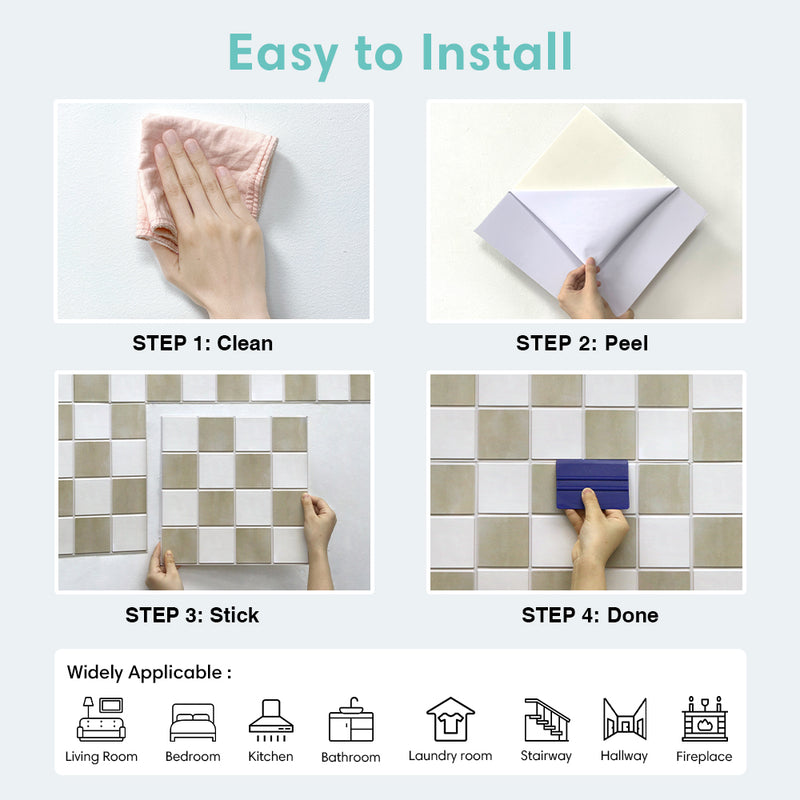 3D Beige and White Square Peel and Stick Wall Tile