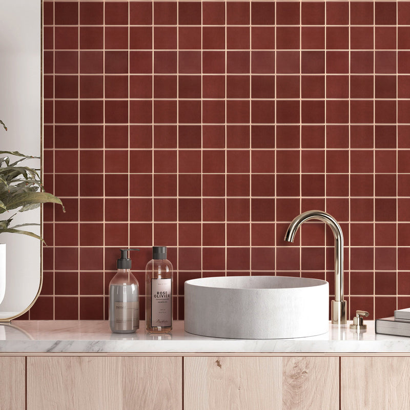 3D Red Square Peel and Stick Wall Tile