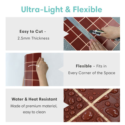 3D Red Square Peel and Stick Wall Tile