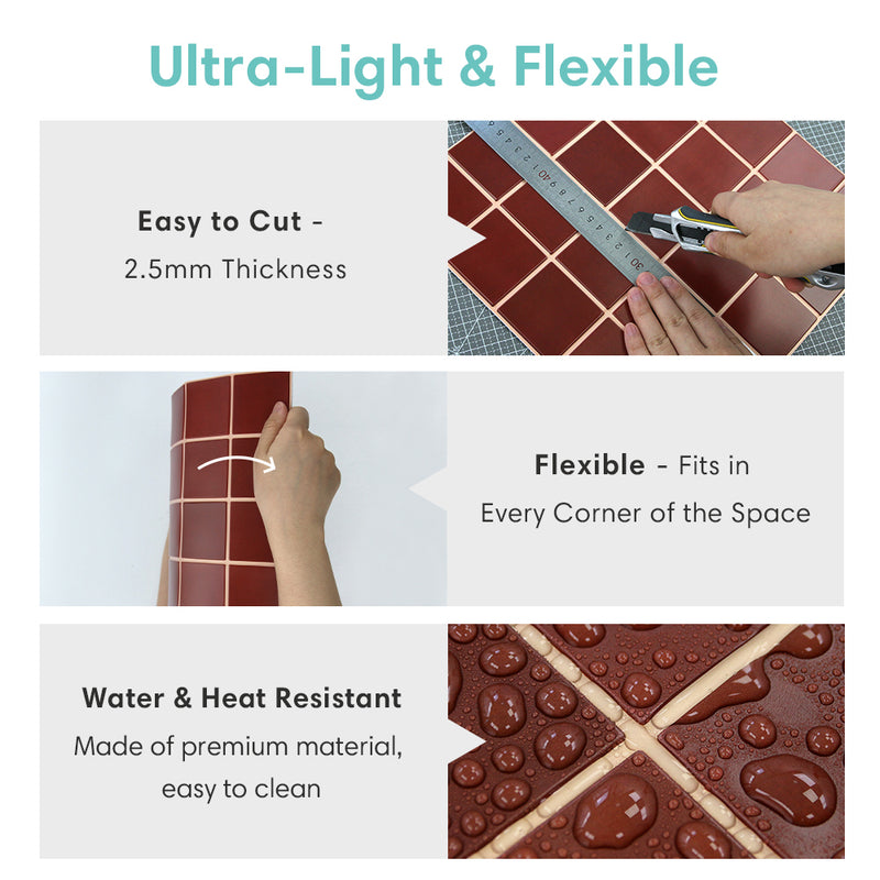 3D Red Square Peel and Stick Wall Tile