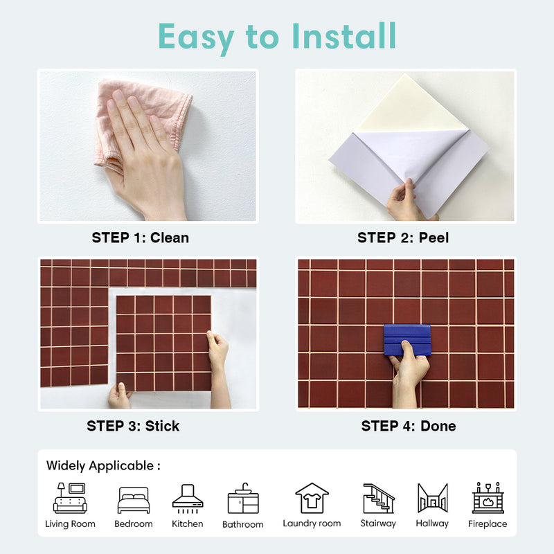 3D Red Square Peel and Stick Wall Tile