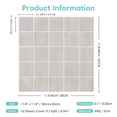 3D Beige Square Peel and Stick Wall Tile