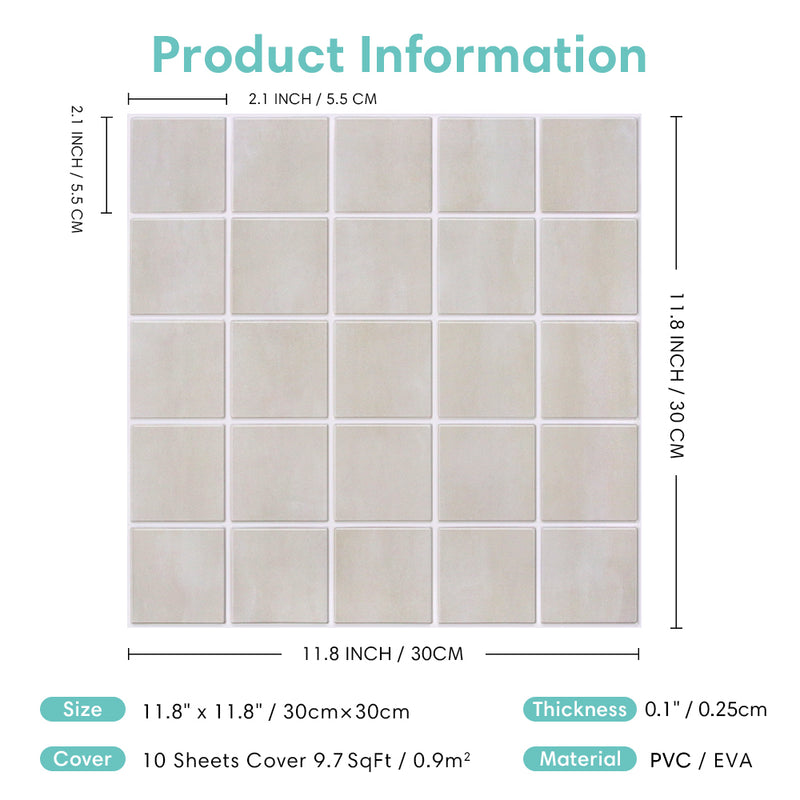 3D Beige Square Peel and Stick Wall Tile