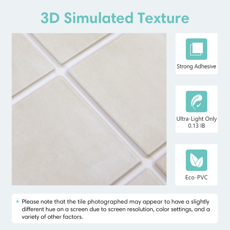 3D Beige Square Peel and Stick Wall Tile