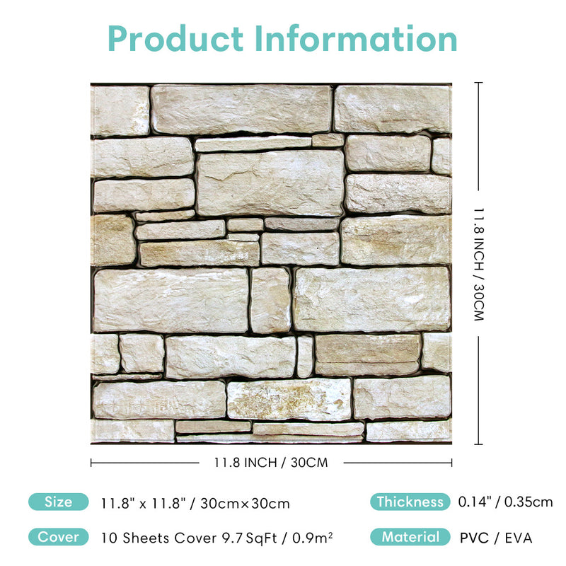 3D Beige Ashlar Stone Peel and Stick Wall Tile