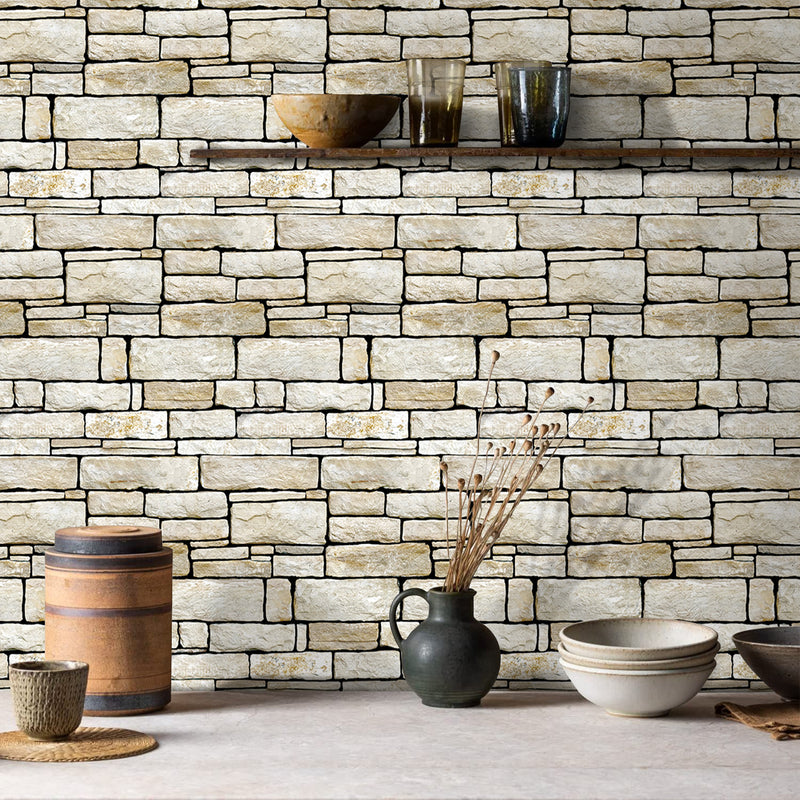 3D Beige Ashlar Stone Peel and Stick Wall Tile