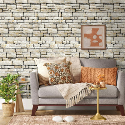 3D Beige Ashlar Stone Peel and Stick Wall Tile
