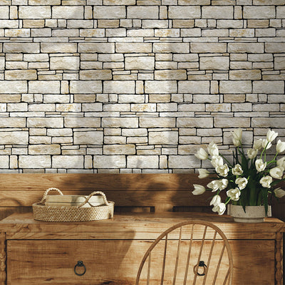 3D Beige Ashlar Stone Peel and Stick Wall Tile