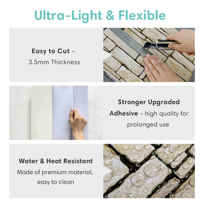 3D Beige Ashlar Stone Peel and Stick Wall Tile