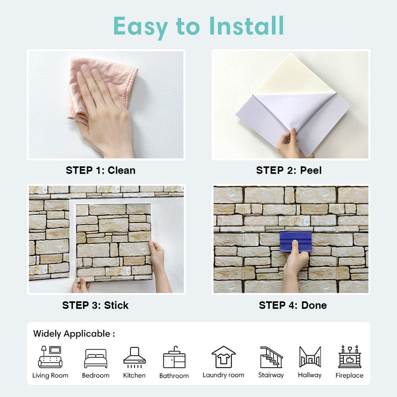 3D Beige Ashlar Stone Peel and Stick Wall Tile
