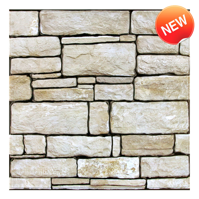 3D Beige Ashlar Stone Peel and Stick Wall Tile