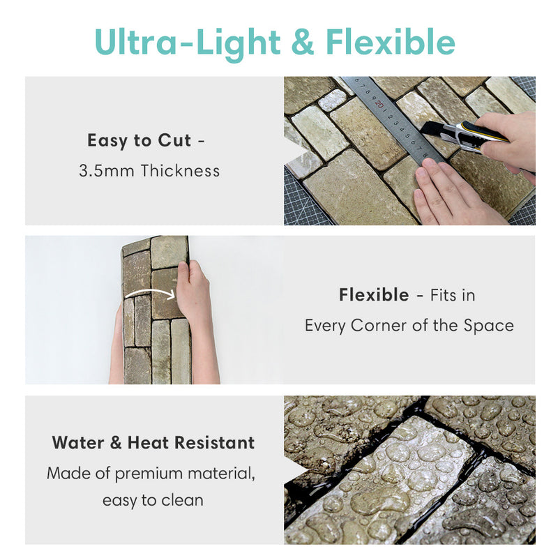 3D Ashlar Stone Peel and Stick Wall Tile