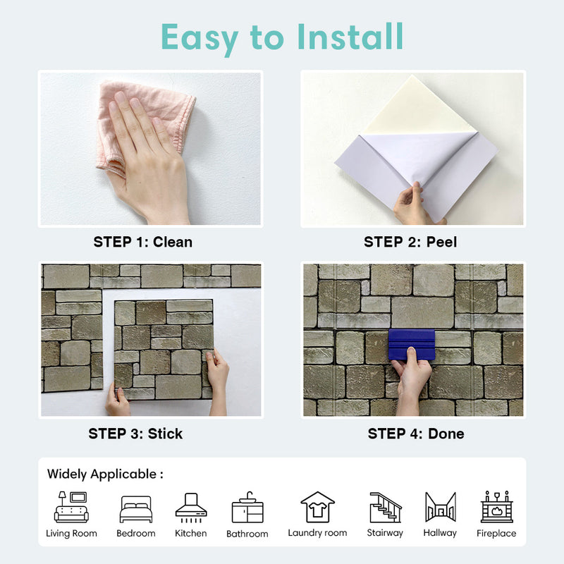 3D Ashlar Stone Peel and Stick Wall Tile