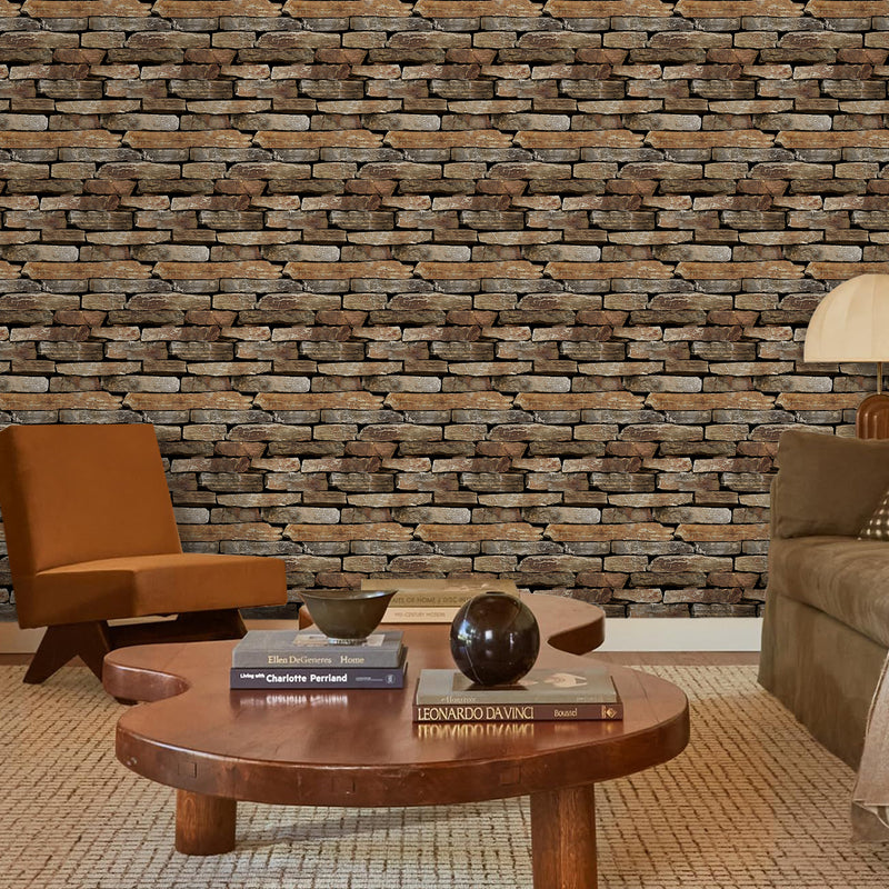 3D Brown Stacked Stone Peel and Stick Wall Tile