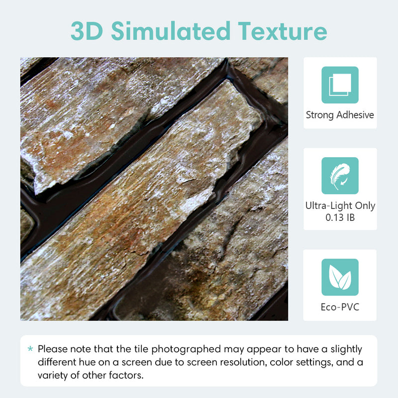 3D Brown Stacked Stone Peel and Stick Wall Tile