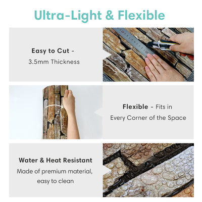 3D Brown Stacked Stone Peel and Stick Wall Tile