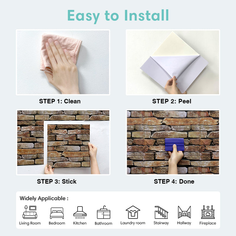 3D Brown Stacked Stone Peel and Stick Wall Tile