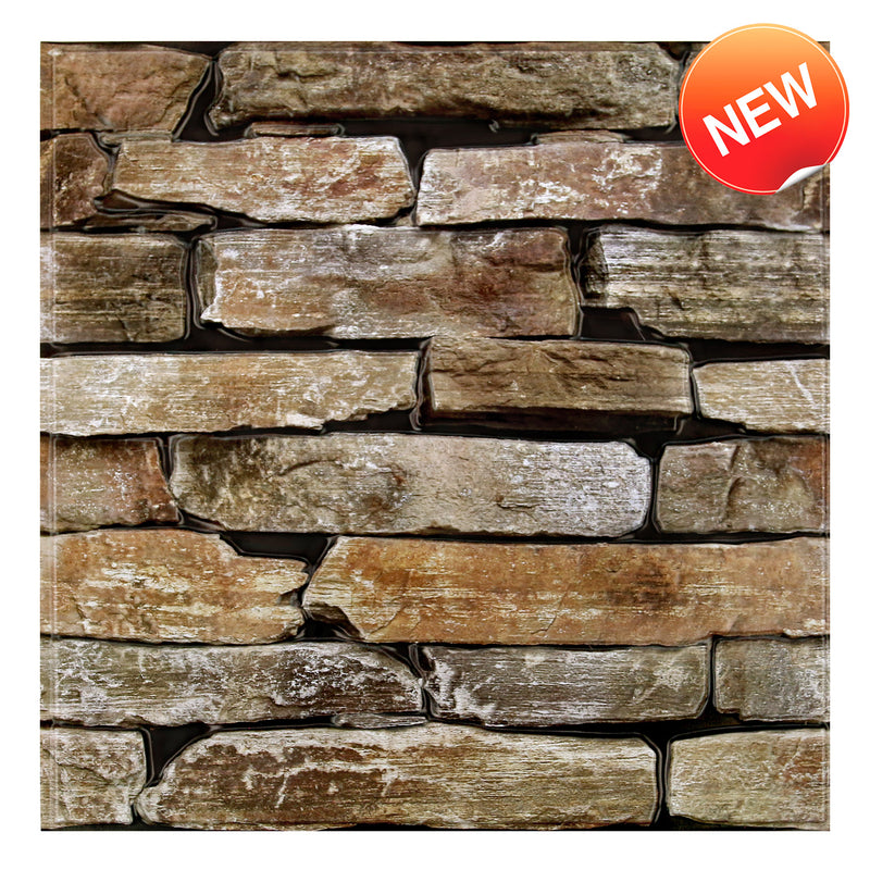 3D Brown Stacked Stone Peel and Stick Wall Tile